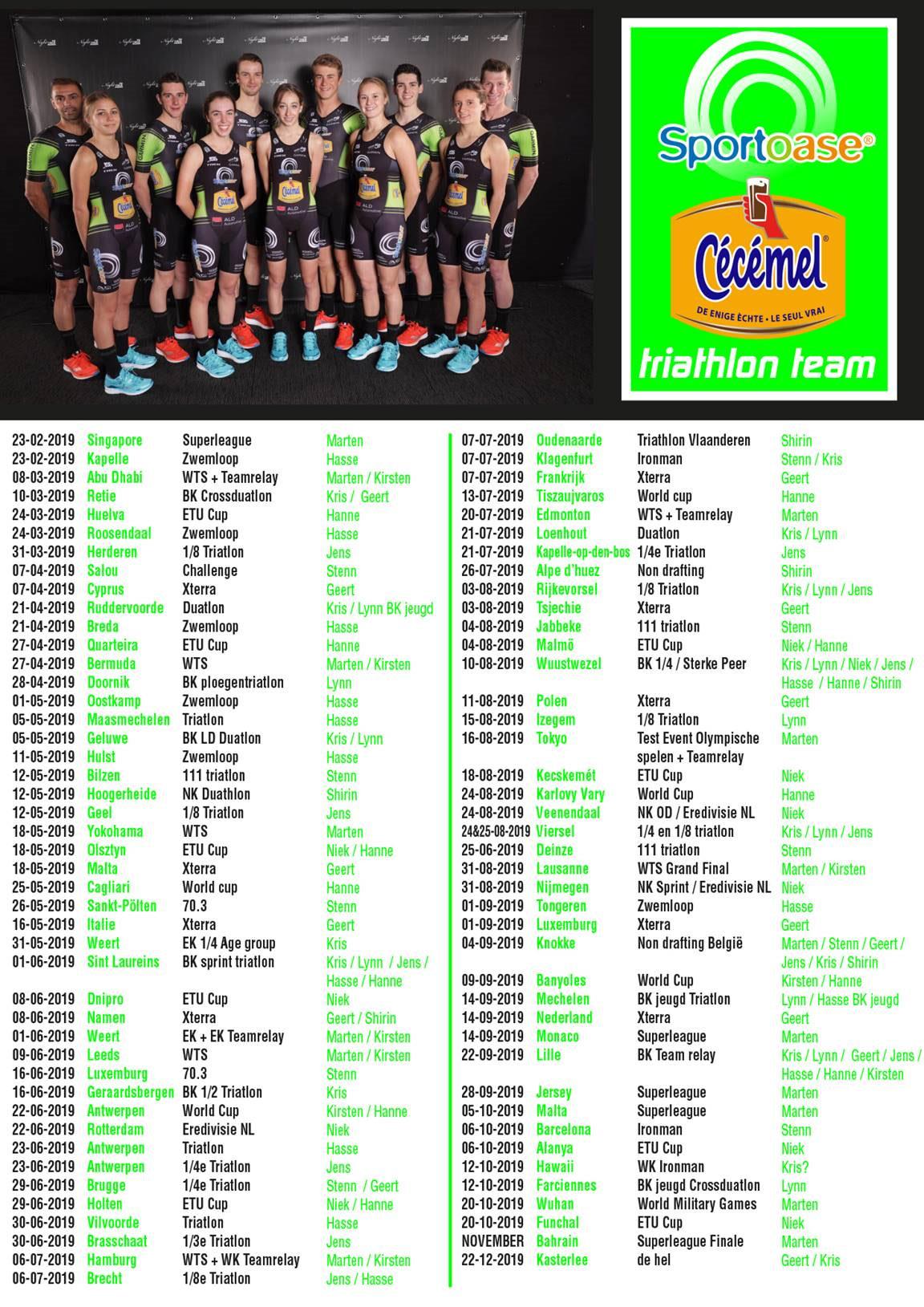 Sportoase-Cécémel Triathlon Team race calendar 2019